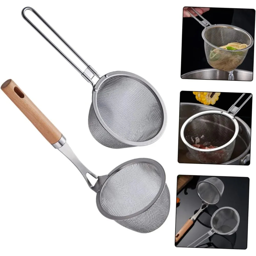 304 Stainless Steel Hot Pot Strainer Spoon Set Hook Fine Mesh Filtering Scoop for Cooking and Draining Kitchen Gadget for House