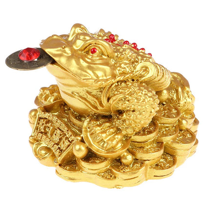 1PC Tabletop Ornaments Feng Shui Toad Money Resin Fortune Wealth Chinese Golden Frog Coin Home Office Decoration Lucky Gifts