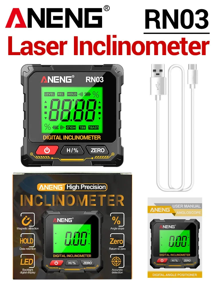 Magnetic Rechargeable Digital Angle Finder Laser Inclinometer USB Protractor Level Angle Ruler Angle Measurement