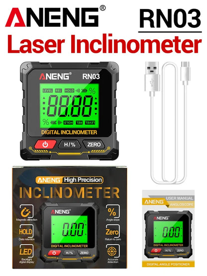 Magnetic Rechargeable Digital Angle Finder Laser Inclinometer USB Protractor Level Angle Ruler Angle Measurement