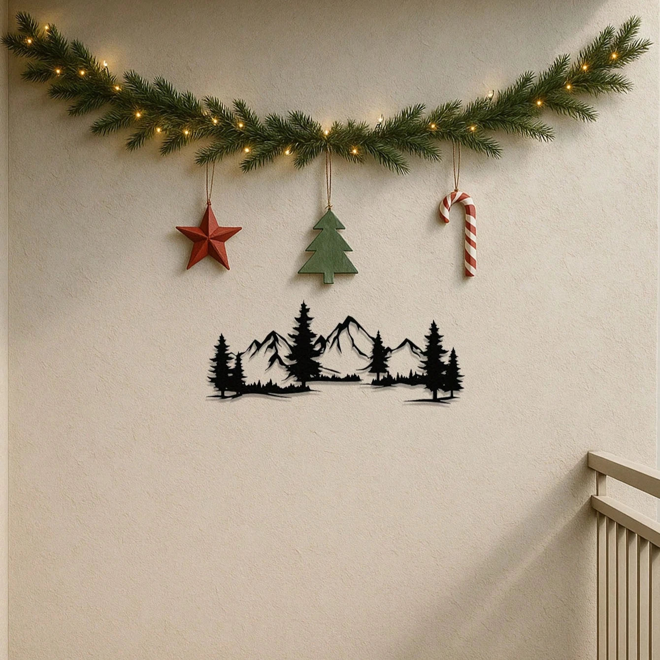 "Mountain & Forest Metal Wall Art – Black Farmhouse Decor | Nature-Inspired Indoor Hanging"