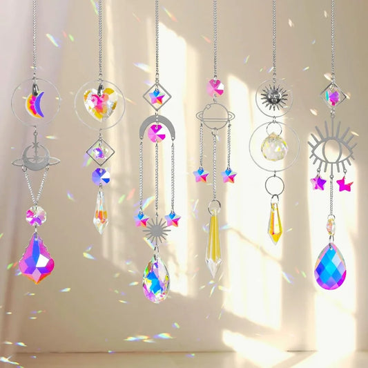 Sun Catchers 6Pieces Colorful Crystals Suncatcher with Chain Pendant Ornaments Hanging Crystals Prism Rainbow for Window Home I