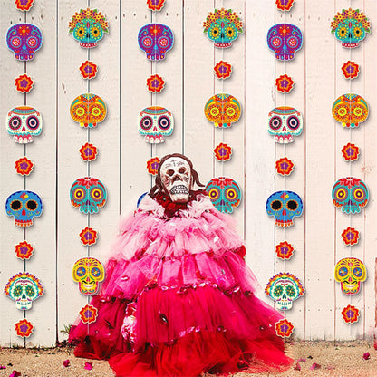 Day of the Dead Party Supplies 8 Pcs Sugar Skull Decorations Mexican Fiesta Banner for Home Wall Door Hanging Decorations