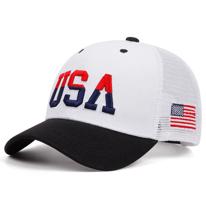 Cotton Mesh Hat USA Side Embroidered American Flag Fashionable Hip Hop Hat Outdoor Sunshade Hat Adjustable Baseball Hat