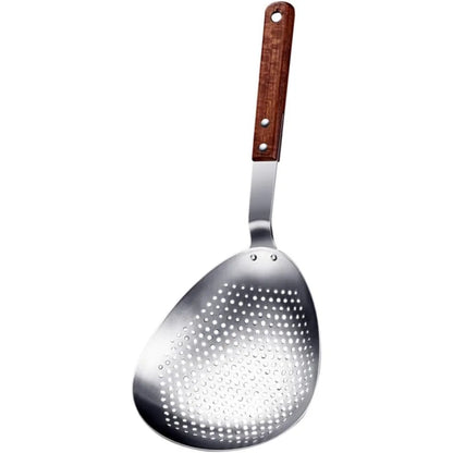 Stainless Steel Slotted Spoon Wooden Handle Food Serving Strainer for Hot Pot and Frying Kitchen Colander for Pasta and Oil Drai