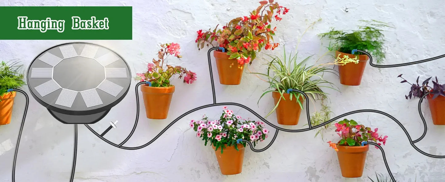 Solar Automatic Drip Irrigation System Kit, Auto Watering Kit for DIY Garden Watering System with 9 Timing Modes Outdoor Garden