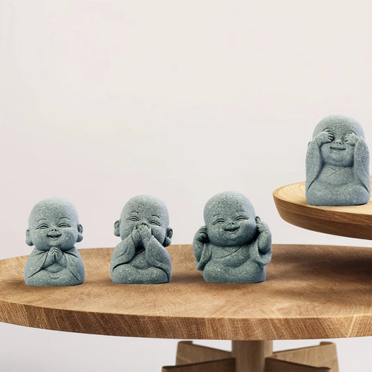 4Pcs Buddha Statue Lovely Little Monk Figurine Buddha Monk Statue for Home Office Car Fish Tank Decor