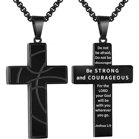 1PC Durable Stainless Steel Cross Pendant Necklace Inspirational Bible Verse