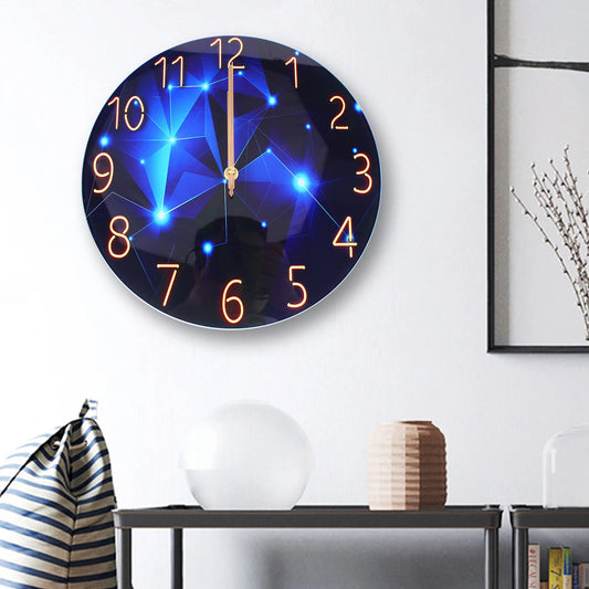 12Inch Wall Clock Silent Large Wall Clock Glass Wall Clock Battery Operated Blue Decorative Wall Clocks