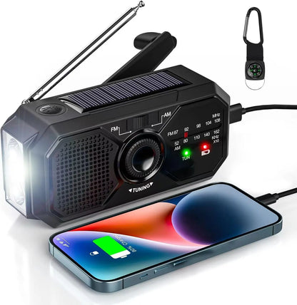 Multifunctional solar hand crank dynamo charging  AM FM Radio with torch.SOS alarm, outdoor camping  Hike emergency power bank