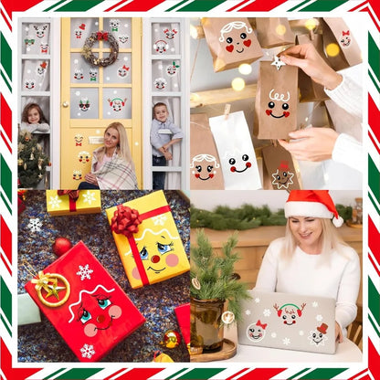 27 Pcs Christmas Stickers Gingerbread Man Face Stickers for Crafts Decoration Candy Bags Water Bottles Cartoon Snowman Face Dec