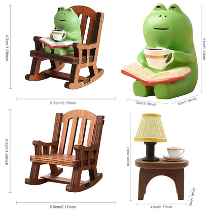Handmade DIY Micro Rocking Chair Cartoon Frog Rocking Chair Rocking Chair Design with Book Coffee Home Bedroom Office Decoration