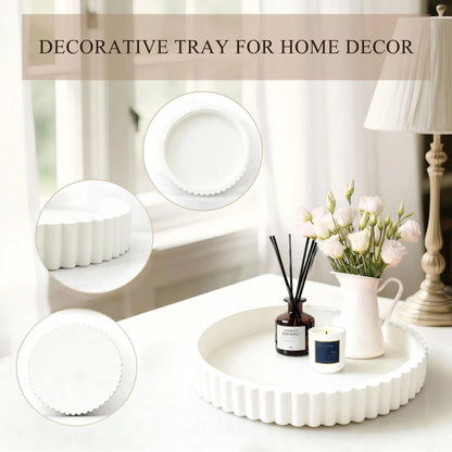 White Round Fluted Decorative Resin Tray for Bathroom Vanity, Perfume, Jewelry & Decor