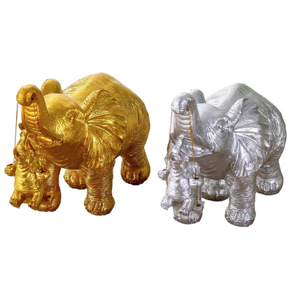 Gold/Silver Swing Mother Son Elephant Statue Resin Swing Elephant Decor Brings Good Luck Wealth Elephant Crafts Mother Day Gifts