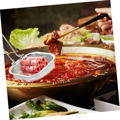 Stainless Steel Mesh Colander with Hook – Foldable Strainer for Hot Pot Deep Frying Noodles – Sturdy Kitchen Tool for Home Cook