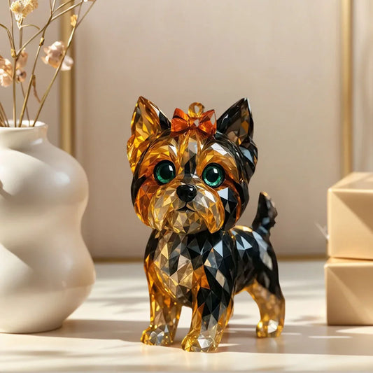 Creative Fake Crystal Animal Sculptures Cat/Dog Figurines Resin Animal Artwork Sculpture for Home Office Shelf Desk Table Decor