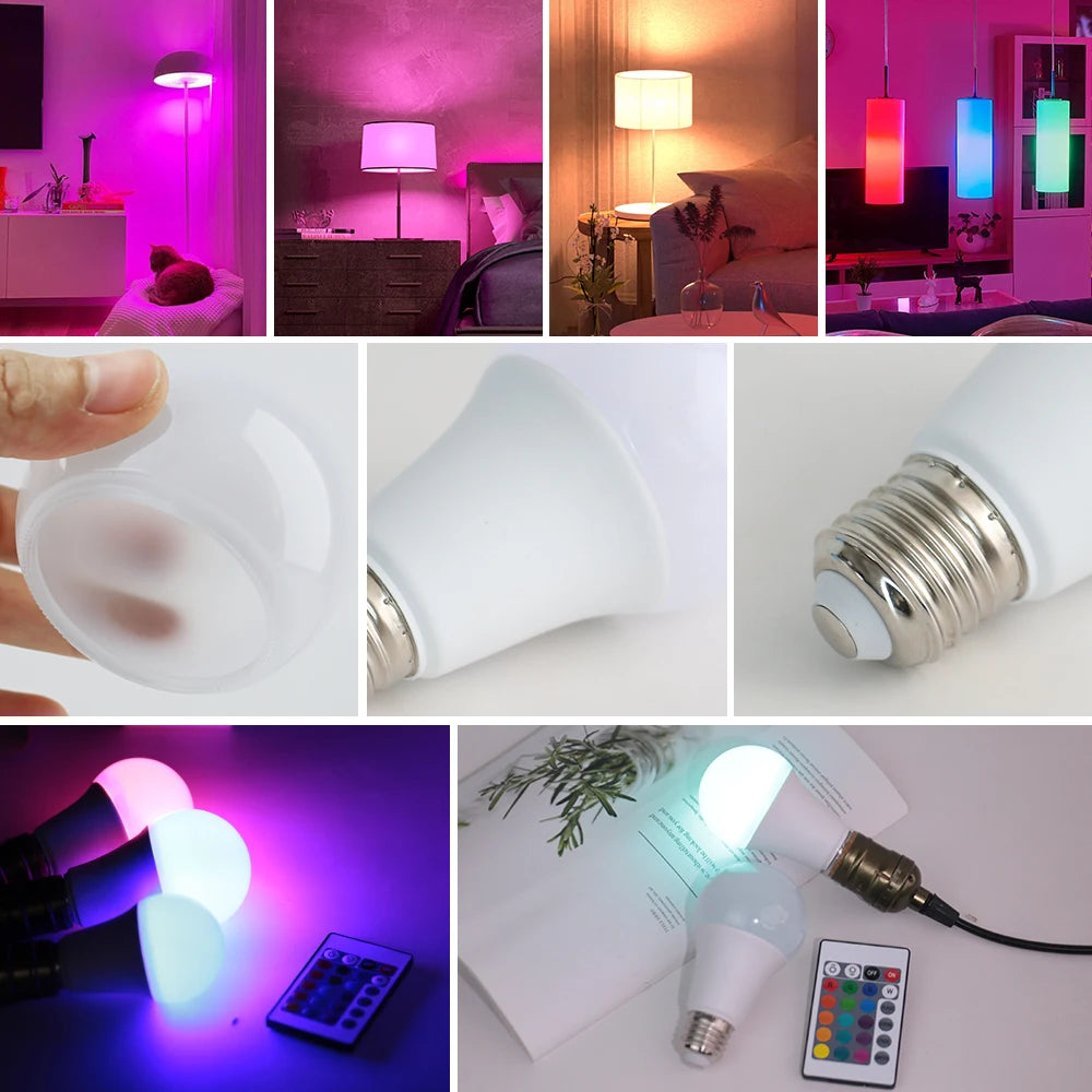 220V E27 RGB LED Light Bulb Bombillas LED 5W 10W IR Remote Control Changeable Colorful RGBW Led Lamp Spotlight Bulb