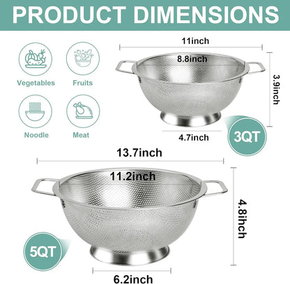 Colander Stainless Steel 5-Quart, Kitchen Strainer for Pasta, Fruits Vegetables, Dishwasher Safe