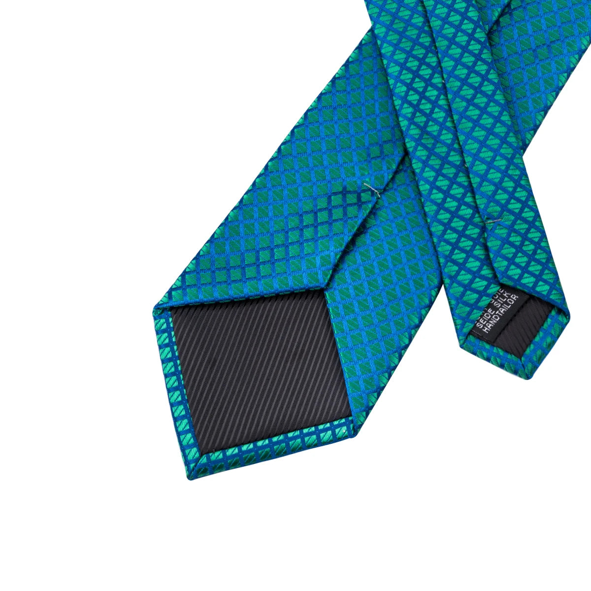 Blue-Green Plaid Tie Handkerchief Cufflinks Set