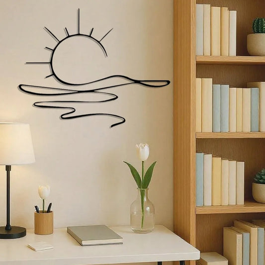 Minimalist Sunrise Metal Wall Art - Abstract Sun Line Wall Decor for Modern Home, Elegant Housewarming Gift Idea for Living Room