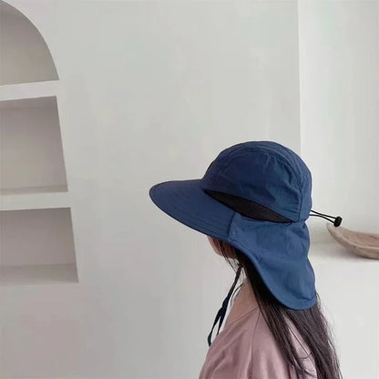 Wide Brim Neck Protection Unisex Bucket Hats Outdoor Visor Quick-drying
