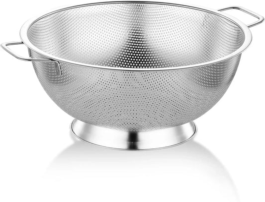 3Qt Metal Colander with Handle, Stainless Steel Strainer for Kitchen, Mesh Strainer for Washing Pasta, Spaghetti, Berry, Fruit,