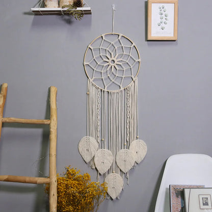 Nordic Bamboo Ring Cotton Thread Woven Tapestry Bohemian Wall Hanging Pendant Bedroom Living Room Decor