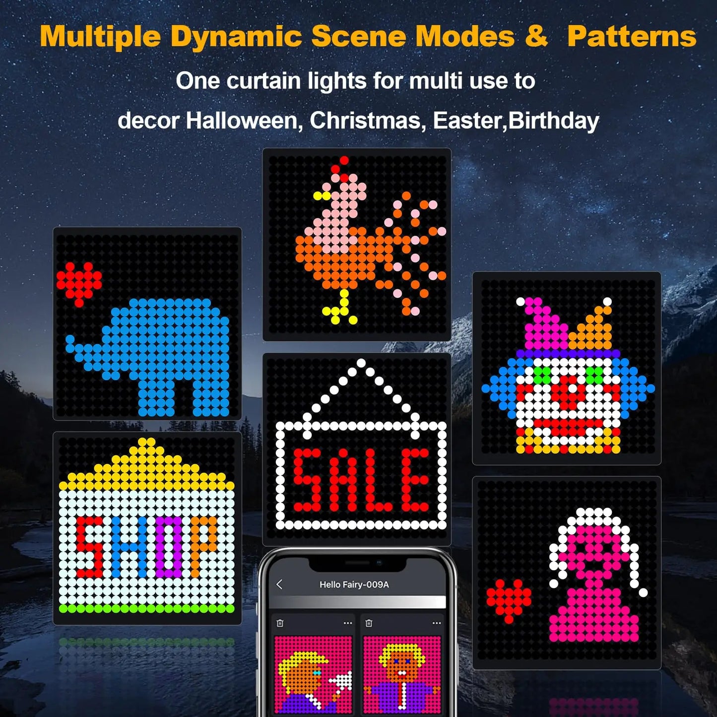 Smart Curtain Lights Bluetooth App Control RGB LED String Waterproof Fairy Light USB DIY Text Pattern Display Halloween Decor