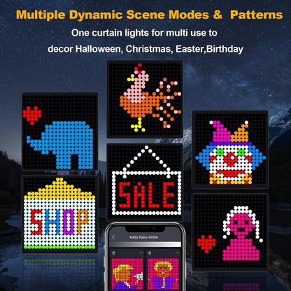 Smart Curtain Lights Bluetooth App Control RGB LED String Waterproof Fairy Light USB DIY Text Pattern Display Halloween Decor