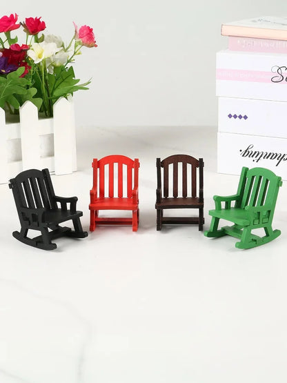 Wooden Mini Rocking Chair Desktop Decor Dollhouse Accessories DIY Ornament Miniature Landscape Chair Model Home Office Display