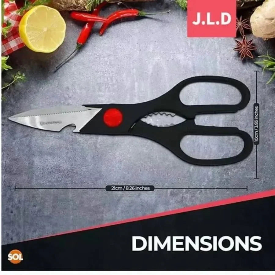 MultiFunctional Kitchen Scissors with Stainless Steel Blades and Ergonomic Grip for Cutting Meat and Vegetables Opening Bottles