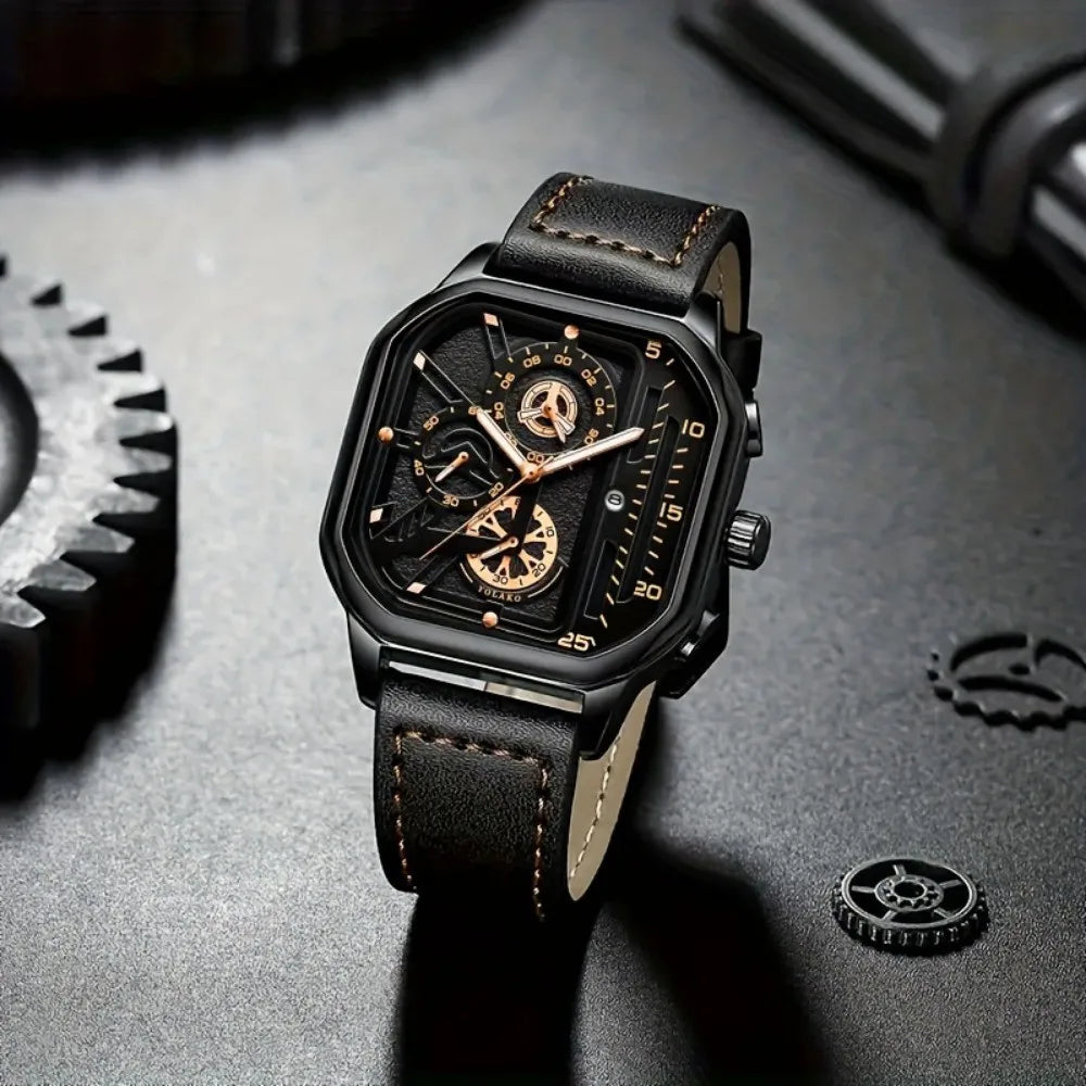 Men's Quartz Watch Square Black Dial