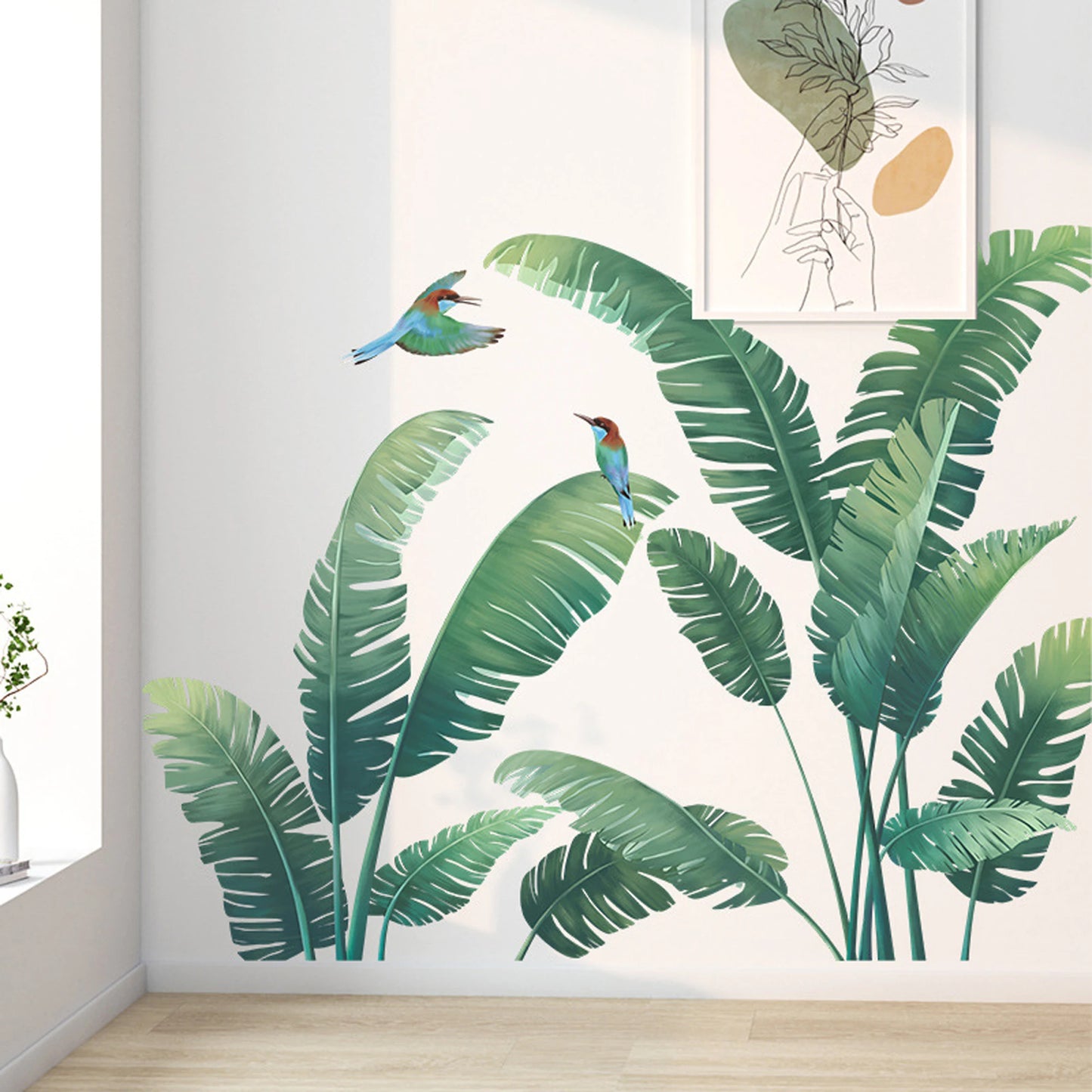 Tropical Palm Leaf Wall Stickers Set of 2 Exotic Green Plant Decals for Living Room Bedroom Office Decor Removable Nature Art