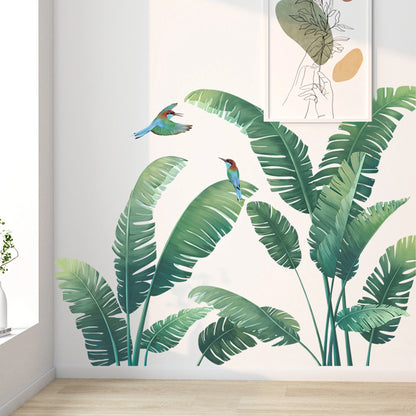 Tropical Palm Leaf Wall Stickers Set of 2 Exotic Green Plant Decals for Living Room Bedroom Office Decor Removable Nature Art