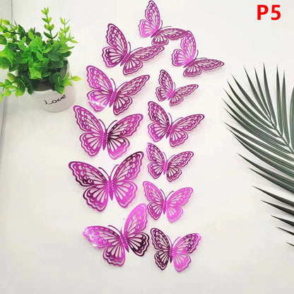12Pcs 3D Hollow Butterfly Wall Decal Mirror Wall Stickers For Kids Room Home Wall Decoration Fridge Sticker Wedding Party
