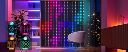 MIMI RGB Curtain Lights 400LEDs,Smart LED Curtain Light,IP65 Waterproof,Smart LED Wall Lights with APP&Remote