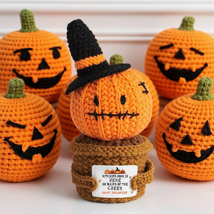 Halloween Pumpkins Crochet Punpkin Ghost Sunflower Desktop Ornament Decoration Halloweren Gift Potted Plant Summerween