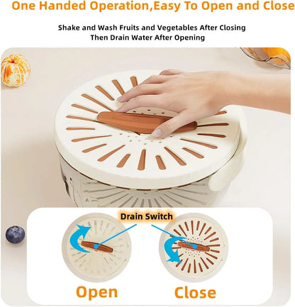 Fruit and Vegetable Drainer Washing Cleaning Colander Bowl with Strainer,Fruit Wash Drainer Basket Container with Handle lid,Fru