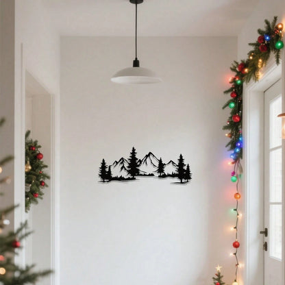 "Mountain & Forest Metal Wall Art – Black Farmhouse Decor | Nature-Inspired Indoor Hanging"