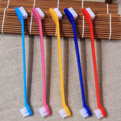 5pcs/set Long Handle Pet Toothbrush Double-head Dog Toothbrushes Oral Care Dog Teeth Cleaning Soft Hair Cat Toothbrush