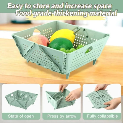 Thickened Collapsible multifunctional Strainers and Colander for Kitchen, Wash Foldable Storage Drain basket for Pasta, Fruit, V