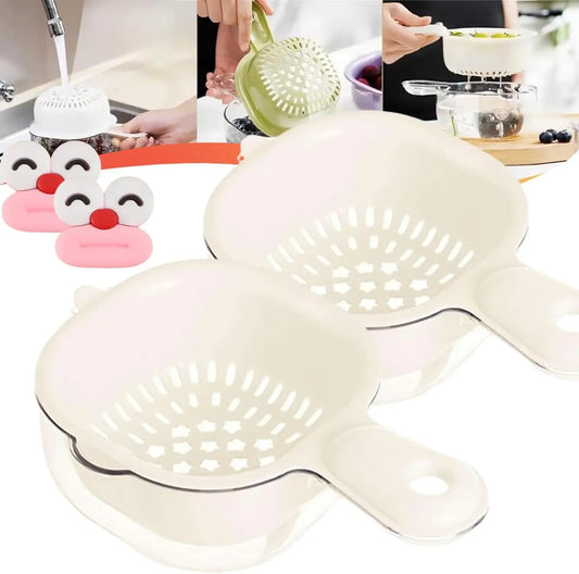 Kitchen Dual-Layer Draining Basket with Handle, Fruits and Vegetables Washing Draining Basket, Portable Multipurpose Draining Ba