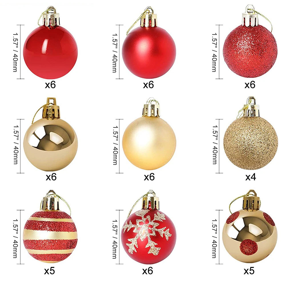 50PCS 4CM Shatterproof Christmas Ball Decorations Christmas Tree Ornaments Balls Pendant For Xmas Weddings Happy New Year