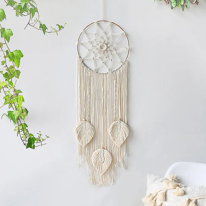Nordic Bamboo Ring Cotton Thread Woven Tapestry Bohemian Wall Hanging Pendant Bedroom Living Room Decor