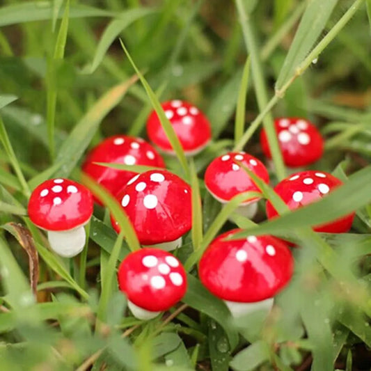 50pcs Cute Red Mushroom Model Garden Embellishment Small Decoration Suitable