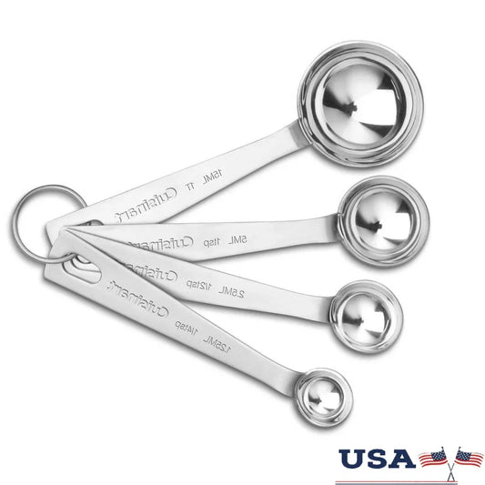 Stainless Steel Measuring Spoons Set of 4 Kitchen Essentials Dishwasher Safe Storage Ring Teaspoon Tablespoon Accurate Cooking