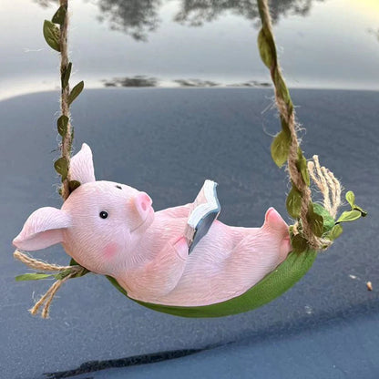 Decorative Piggy Shape Statue Waterproof Pig Swing Sculpture Ornament Lovely Pig Landscape for Outdoor Balcony Patio Tree Decor