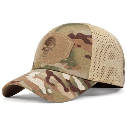 Unisex Skull Embroidered Baseball Caps Outdoor Breathable Mesh Tactics Mountaineering Peaked Hat Adjustable Snapback Caps
