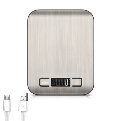 10kg Kitchen Digital Scale USB Charging LCD Display Stainless Steel Electronic Scales Jewelry Food Snacks Weighing Baking Tools