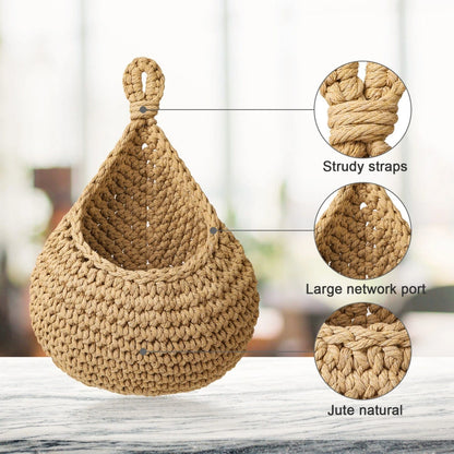 1PC Hanging Fruit Basket Boho Jute Hanging Organizing Baskets Handwoven Decorative Kitchen Fruit Vegetable Storage Baskets
